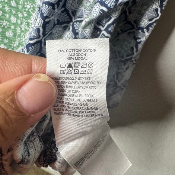 Lucky Brand Boho Top 1X Blue Green Mixed Print Split Neck Long Sleeve - Picture 6 of 8